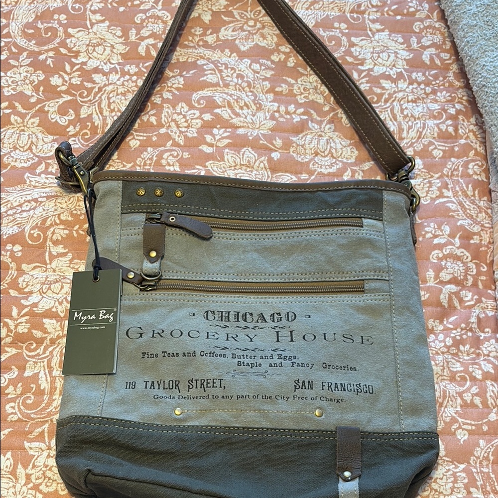 MYRA Brown and Taupe Shoulder Bag